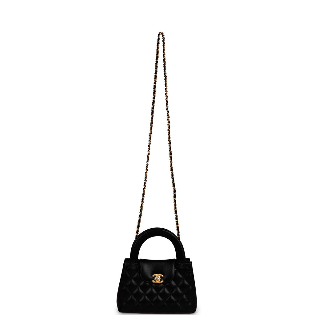 Chanel Small Kelly Shopper Black Shiny Aged Calfskin Brushed Gold Hardware