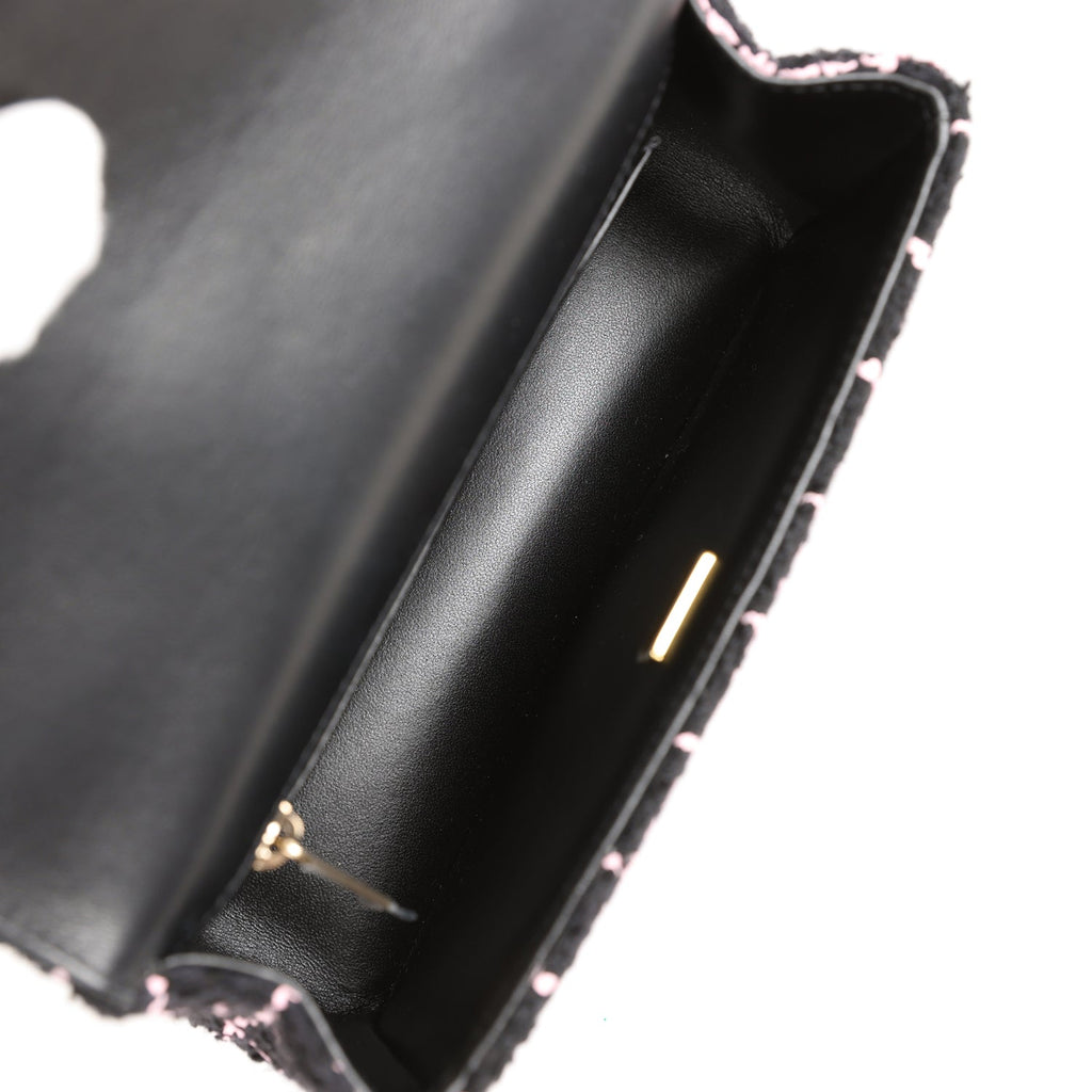 Chanel Mini Camellia Closure Flap Black and Pink Tweed Gold Hardware