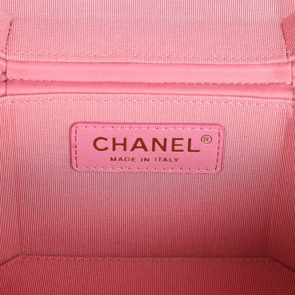 Chanel Mini Hexagon Top Handle Vanity Case Dark Pink Lambskin Gold Hardware