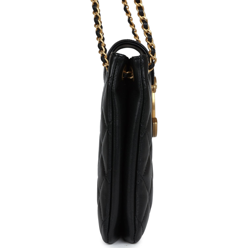 Chanel CC Small Shoulder Bag Black Lambskin Antique Gold Hardware