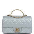 Chanel Mini Rectangular Flap Bag with Top Handle Grey Lambskin Antique Gold Hardware