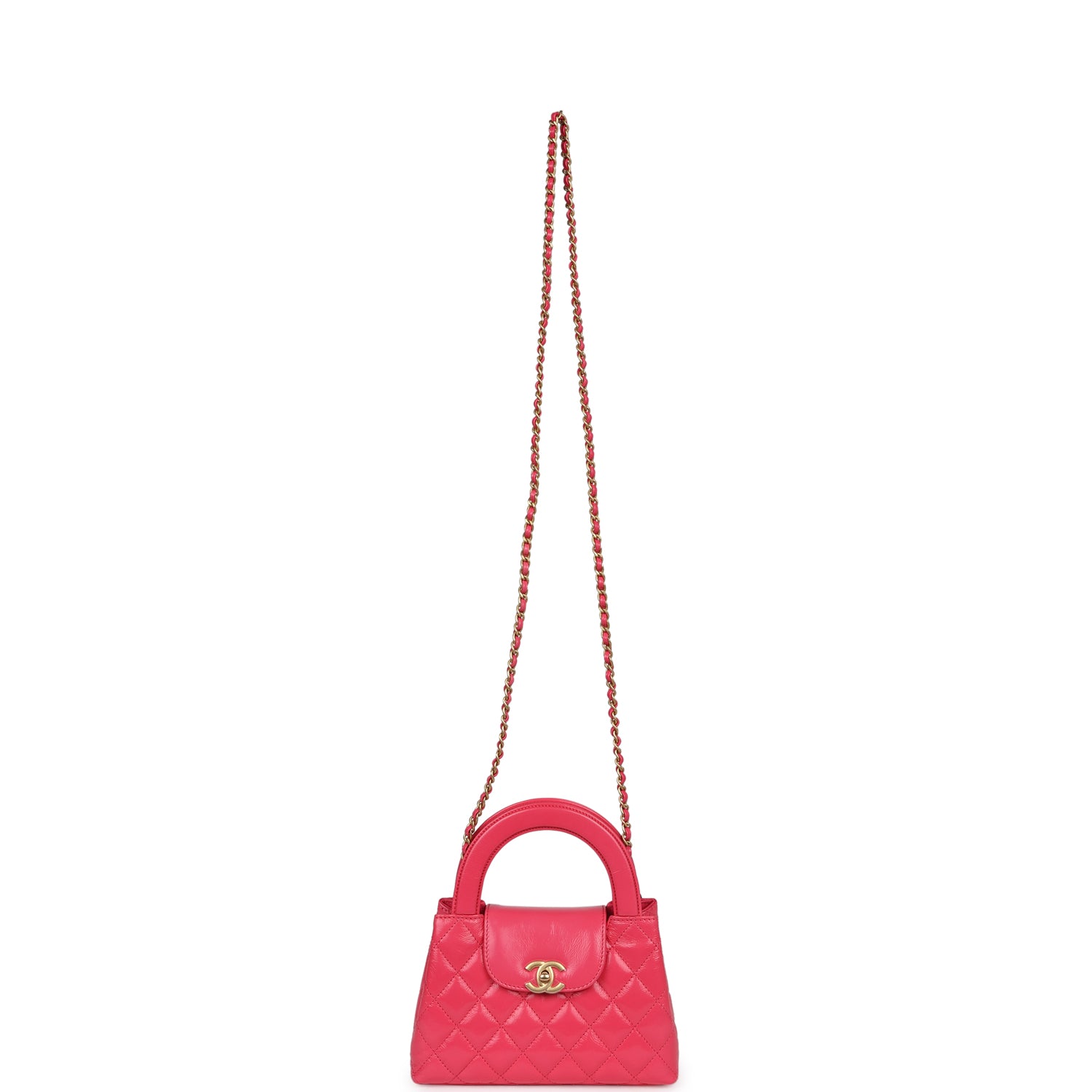 Chanel Small Kelly Shopper Dark Pink Shiny Aged Calfskin Brushed Gold Hardware