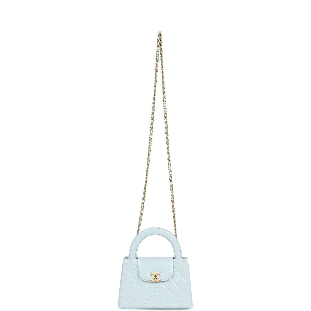 Chanel Small Kelly Shopper Light Blue Shiny Aged Calfskin Brushed Gold Hardware