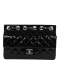 Chanel Vintage Chain Through Flap Bag Black Patent Silver Hardware