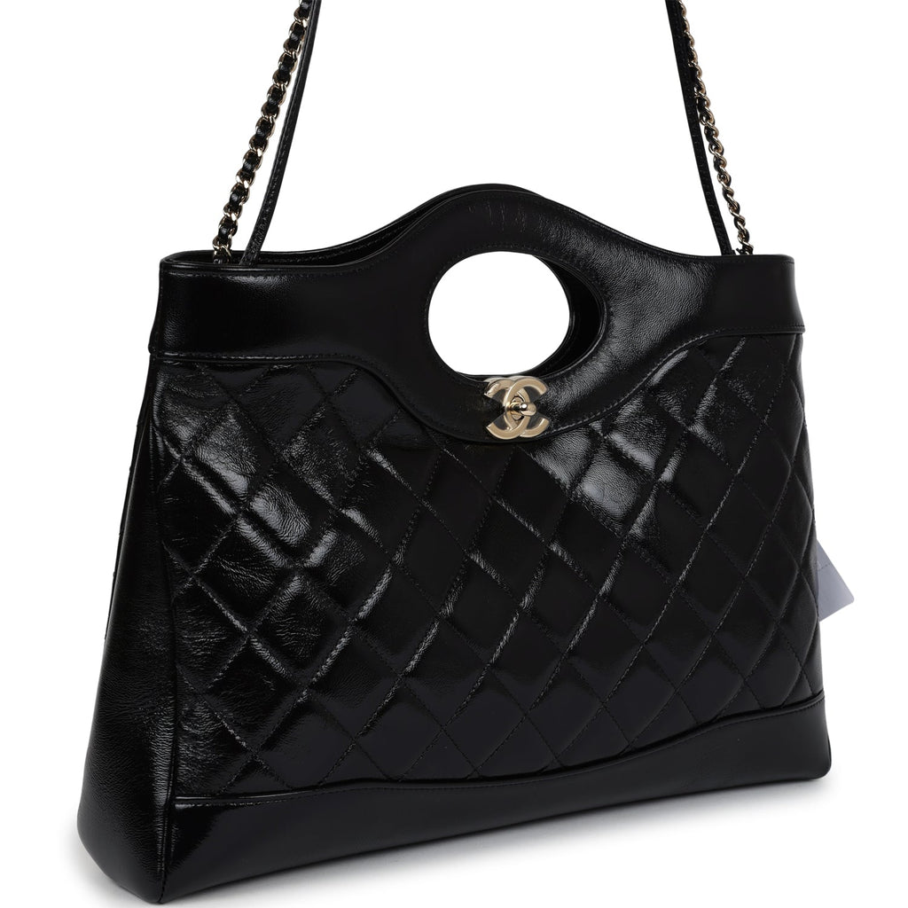 Chanel Large 31 Shopper Black Shiny Lambskin Light Gold Hardware