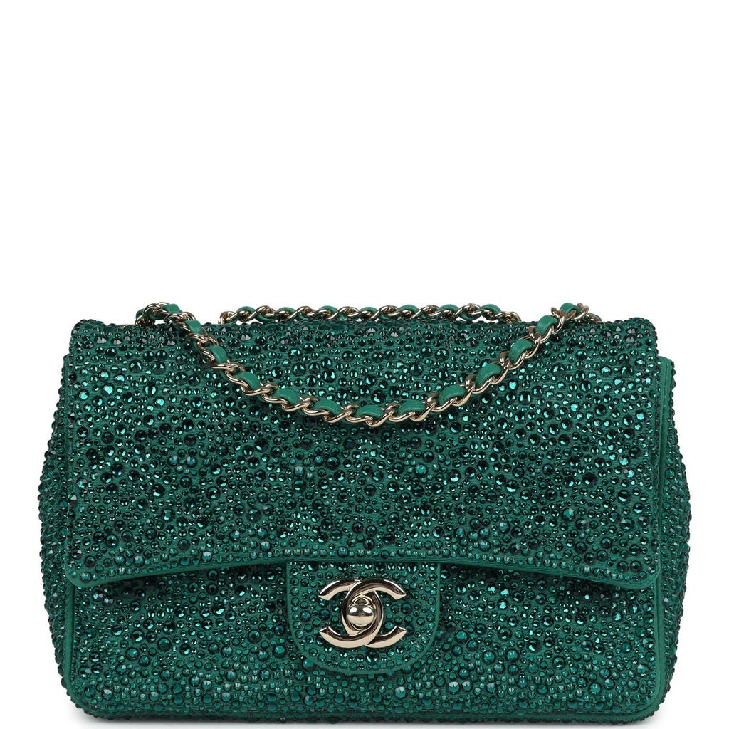 Chanel Mini Flap Bag Green Swarovski Crystal and Green Lambskin Silver Hardware