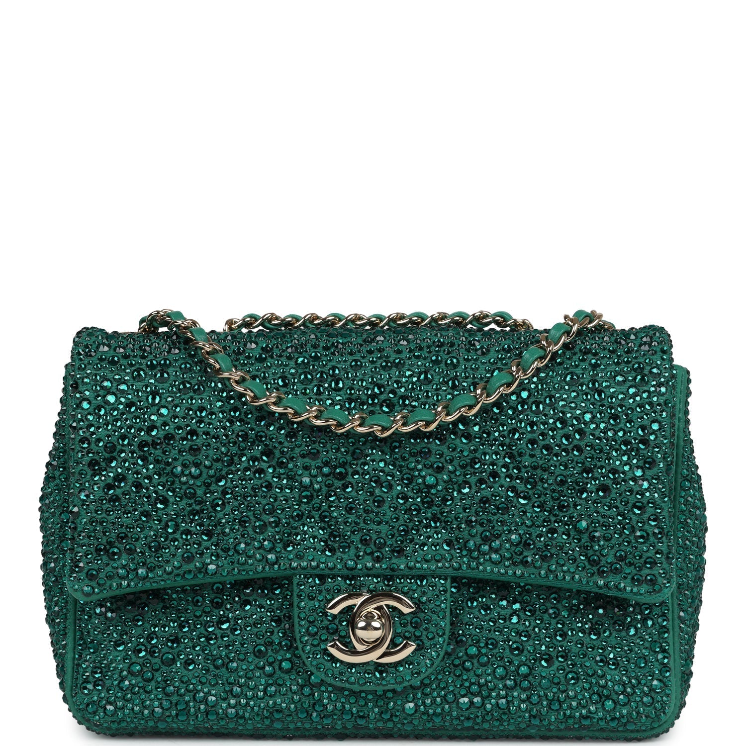 Chanel Mini Flap Bag Green Swarovski Crystal and Green Lambskin Silver Hardware
