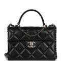 Chanel Small Square Top Handle Flap Bag Black Caviar Light Gold Hardware