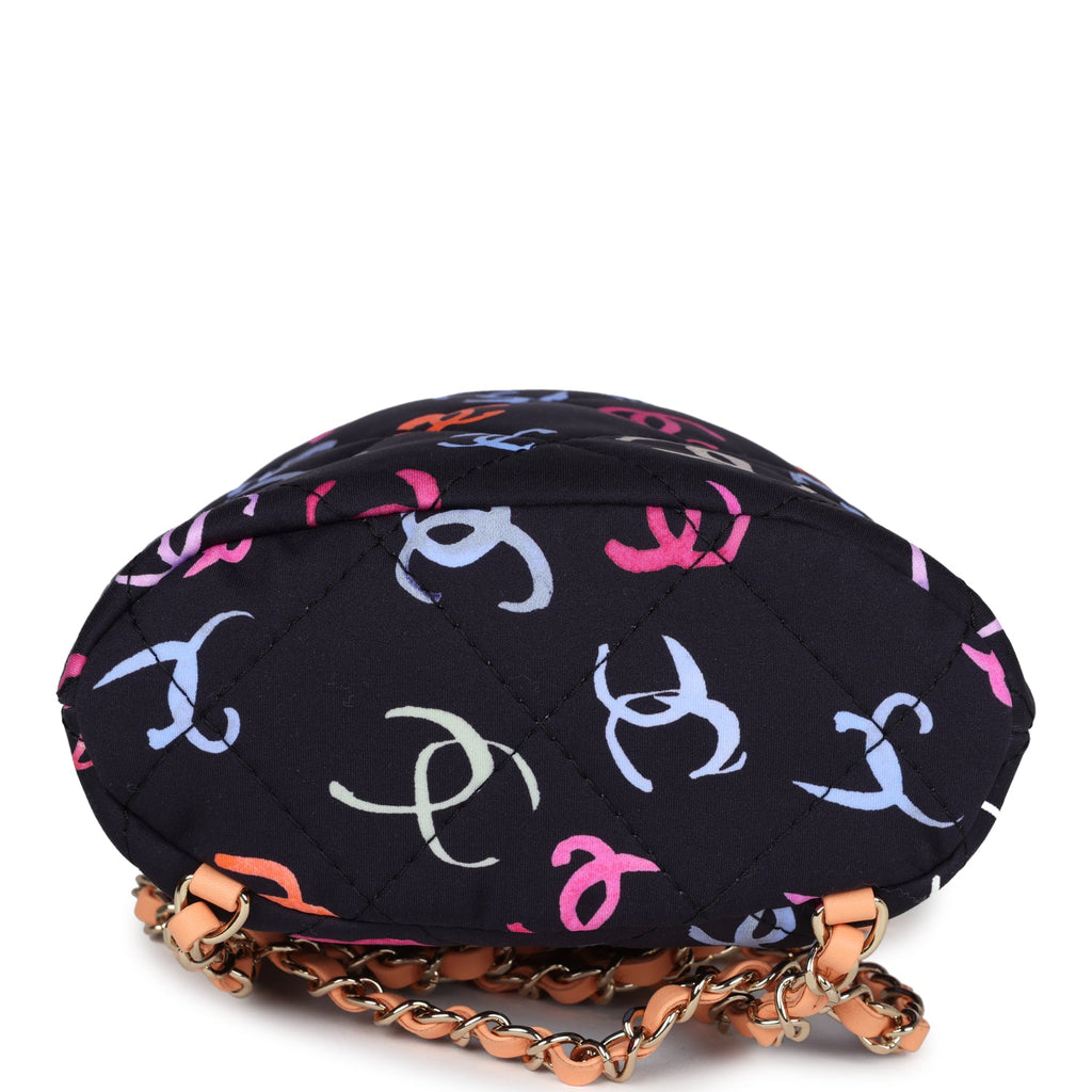 Chanel Medium CC Drawstring Backpack Multicolored Printed Fabric Light Gold Hardware