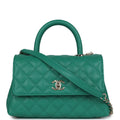 Chanel Mini Coco Top Handle Flap Bag Dark Green Caviar Light Gold Hardware