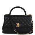 Chanel Medium Coco Top Handle Black Chevron Caviar Brushed Gold Hardware