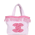 Chanel CC Beach Tote Bag & Towel Set Pink & White Canvas & Terry