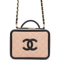 Chanel Medium CC Filigree Vanity Case Black and Beige Caviar Antique Gold Hardware
