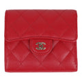 Chanel Small Classic Quilted Flap Wallet Red Caviar Light Gold Hardware