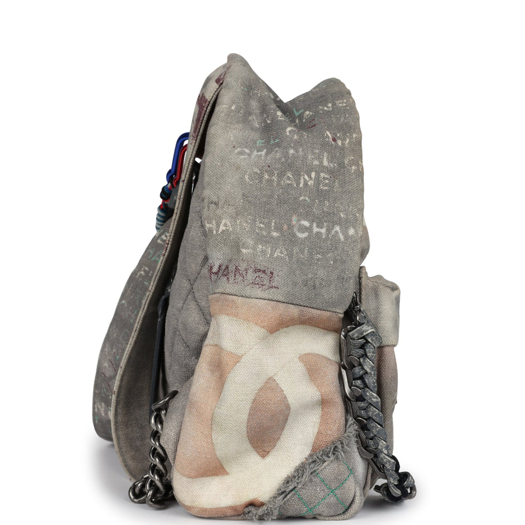 Chanel Graffiti Backpack Grey Multicolored Canvas Silver Hardware