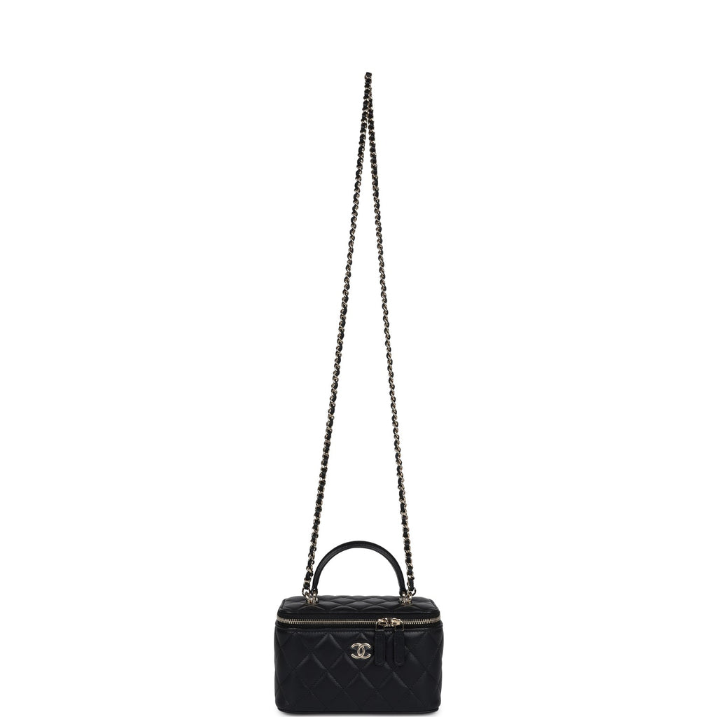 Chanel Small Top Handle Vanity Case Black Lambskin Light Gold Hardware