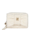 Chanel Bow Wallet  Holder on Chain White/Beige Tweed/Calfskin Gold Hardware