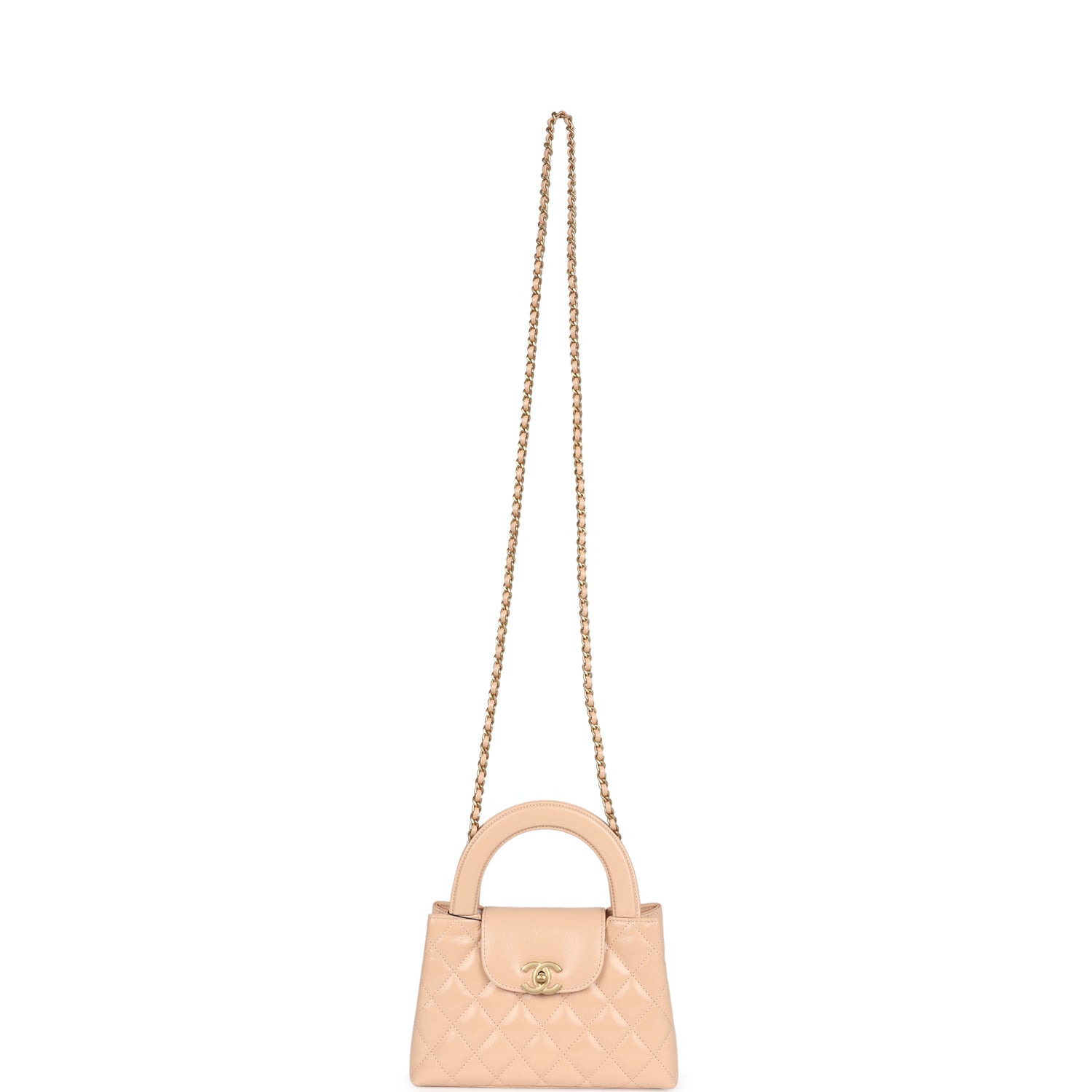 Chanel Small Kelly Shopper Beige Shiny Aged Calfskin Brushed Gold Hardware