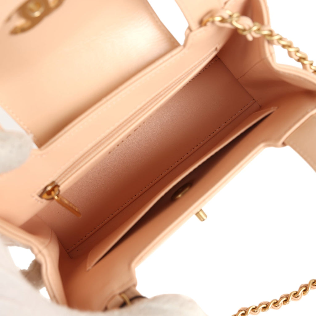 Chanel Small Kelly Shopper Beige Shiny Aged Calfskin Brushed Gold Hardware