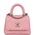 Chanel Nano Coco Top Handle Flap Bag Pink Grained Calfskin Light Gold Hardware