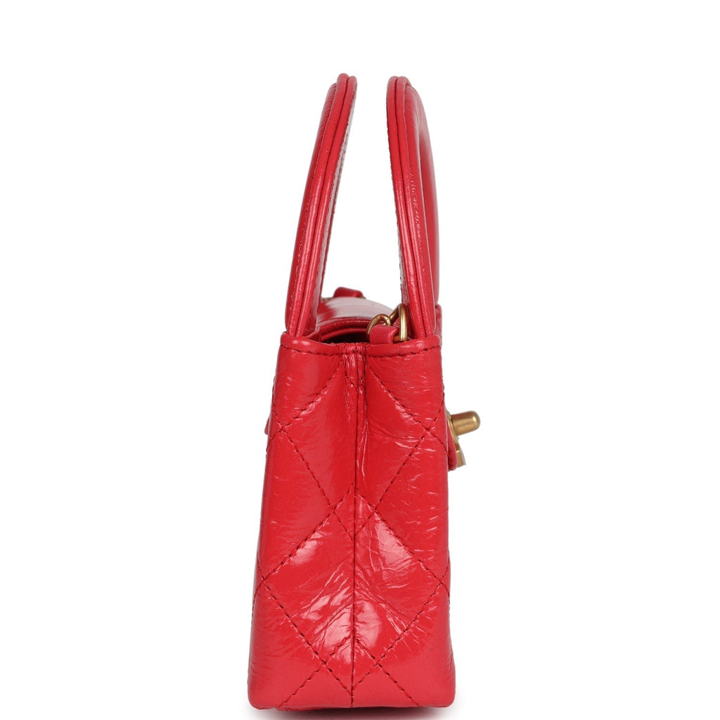 Chanel Nano Kelly Shopper Red Shiny Aged Calfskin Brushed Gold Hardware
