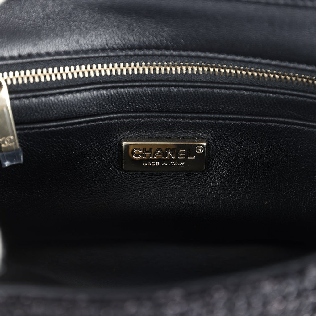 Chanel Mini Summer Nights Flap Bag Black Woven Patent Leather Light Gold Hardware