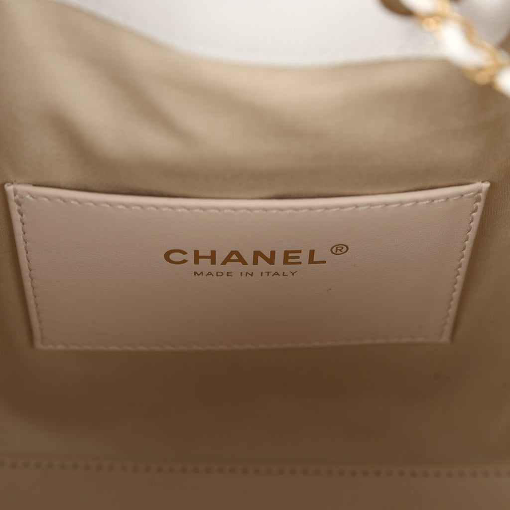 Chanel Small 25 Hobo Bag White Caviar Antique Gold Hardware