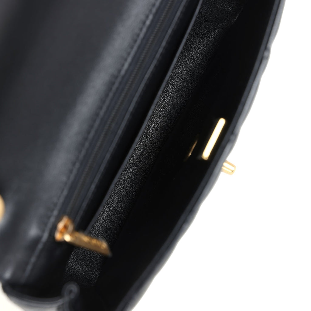 Chanel Mini Pearly Chain Flap Bag Black Lambskin Brushed Gold Hardware