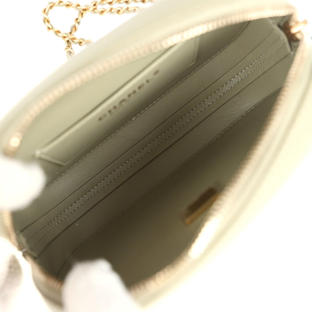 Chanel Mini "Savon De Marseille" Camera Case Bag Khaki Shiny Lambskin Brushed Gold Hardware