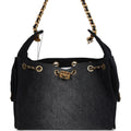Chanel Small 25 Hobo Bag Black Washed Denim Antique Gold Hardware