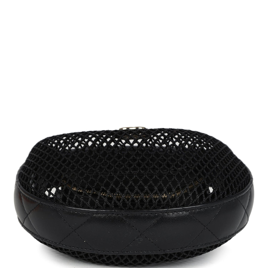 Chanel Mini Round Hobo Pouch Bag Black Mesh Light Gold Hardware