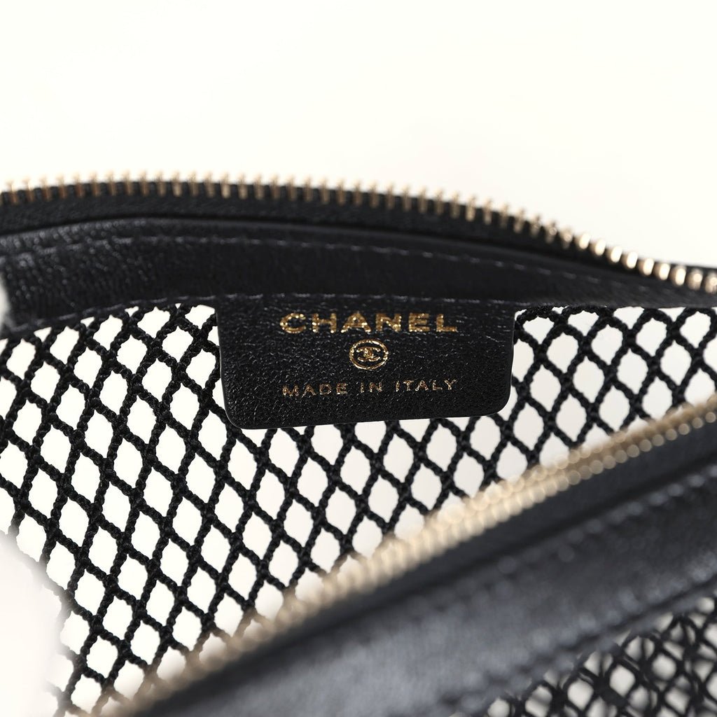 Chanel Mini Round Hobo Pouch Bag Black Mesh Light Gold Hardware