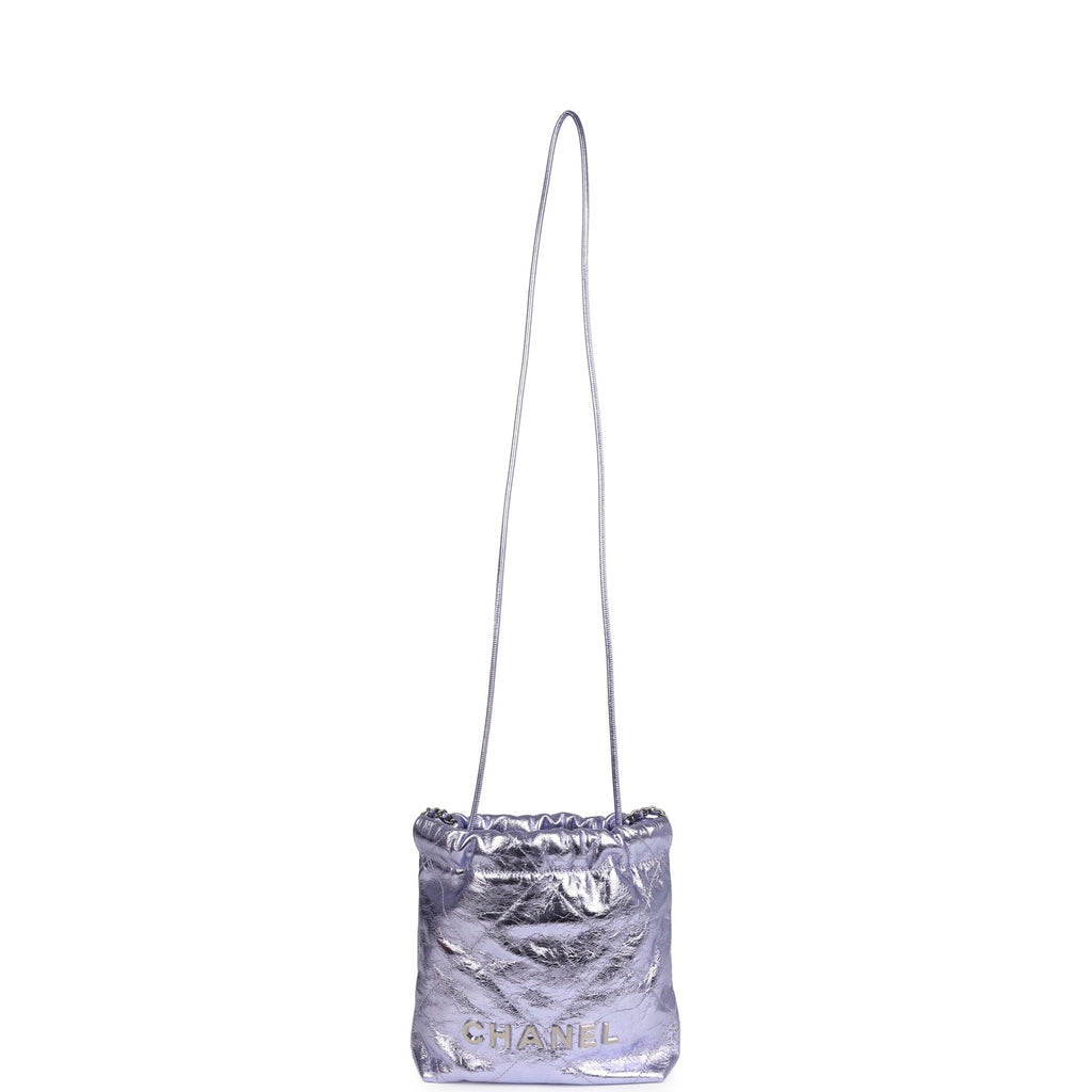 Chanel Mini 22 Bag Purple Metallic Calfskin Brushed Silver Hardware