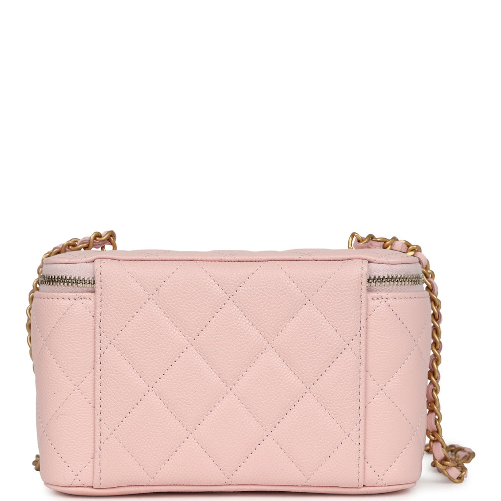 Chanel Small CC Vanity Case Light Pink Caviar Faux Pearls Brushed Gold Hardware