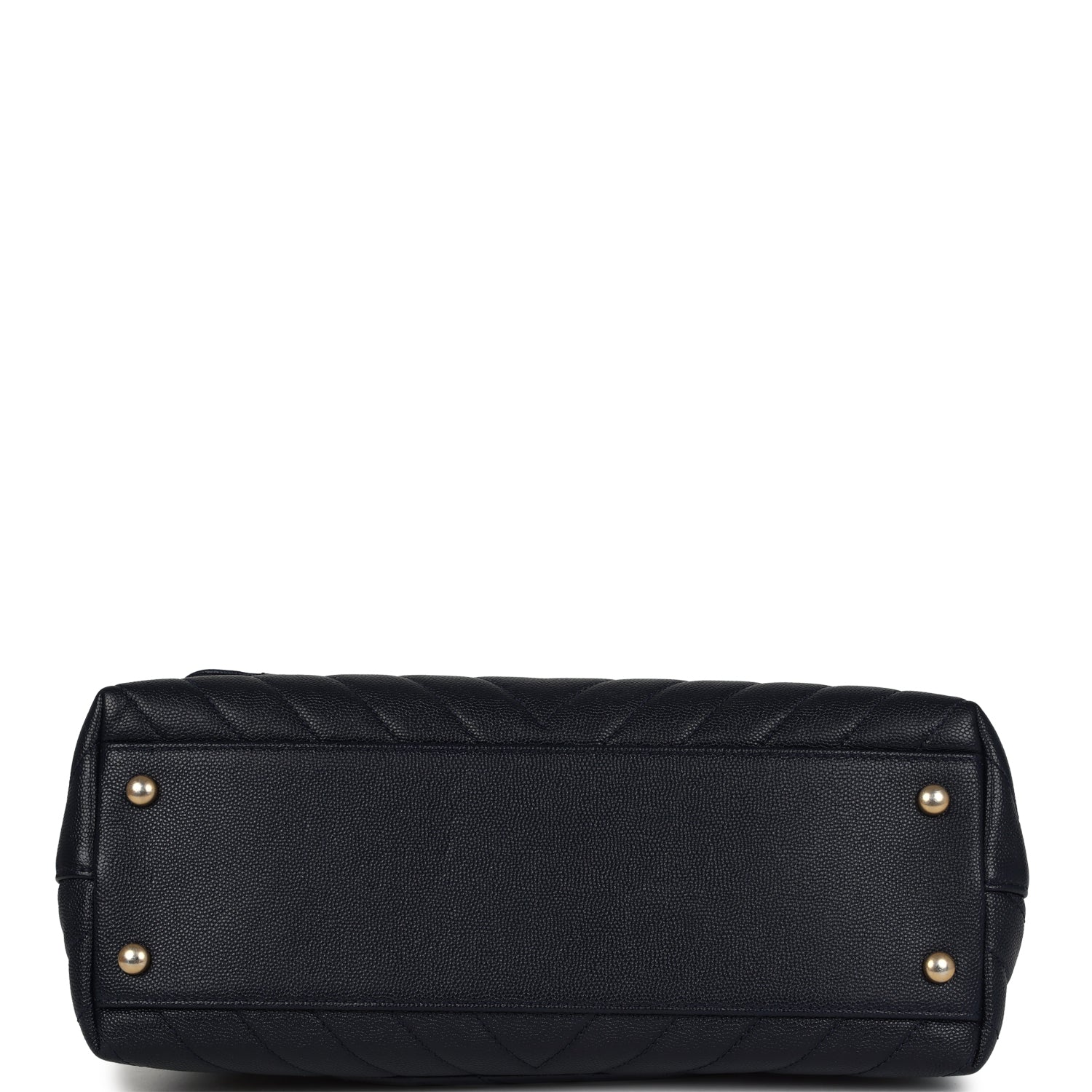 Pre-owned Chanel Small Coco Top Handle Navy Blue Chevron Caviar Antique Gold Hardware