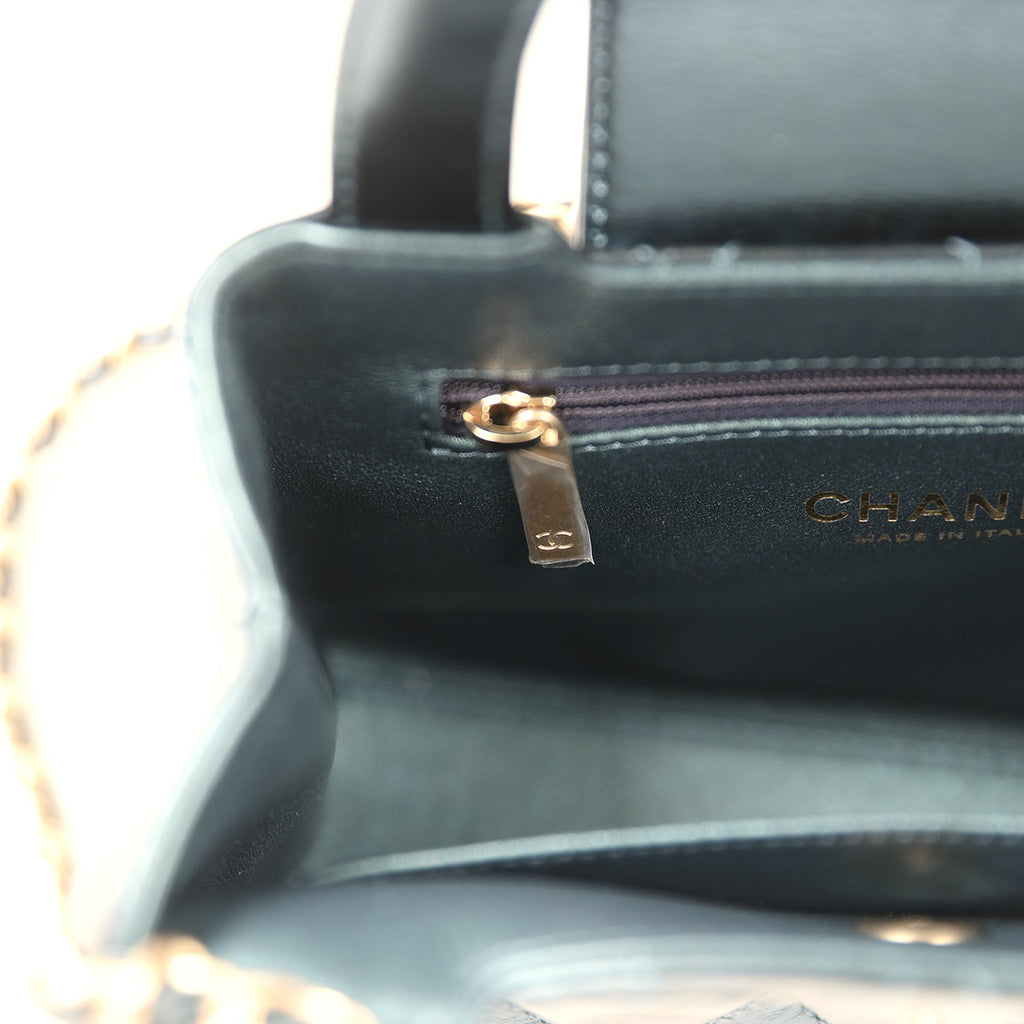 Chanel Small Kelly Shopper Metallic Blue Calfskin Brushed Gold Hardware