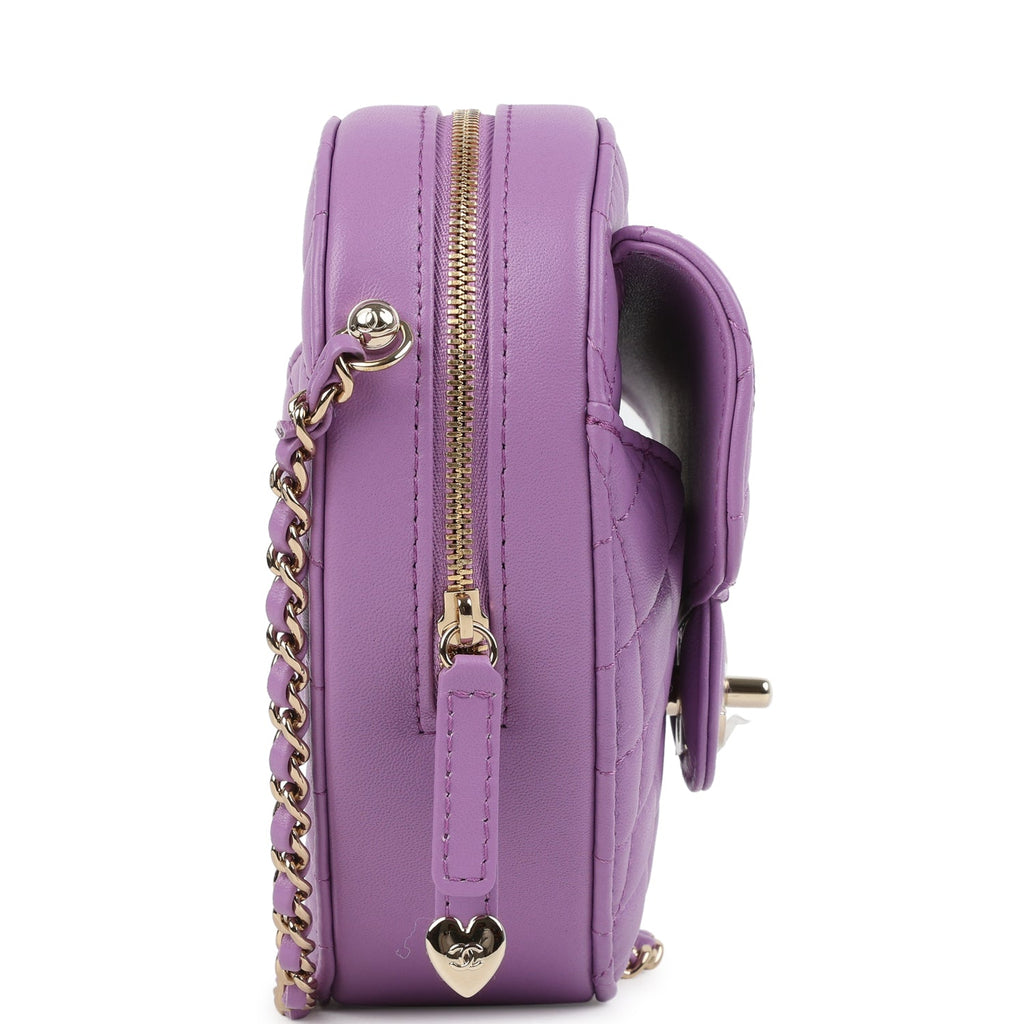 Chanel CC In Love Large Heart Bag with Chain Purple Lambskin Light Gold Hardware