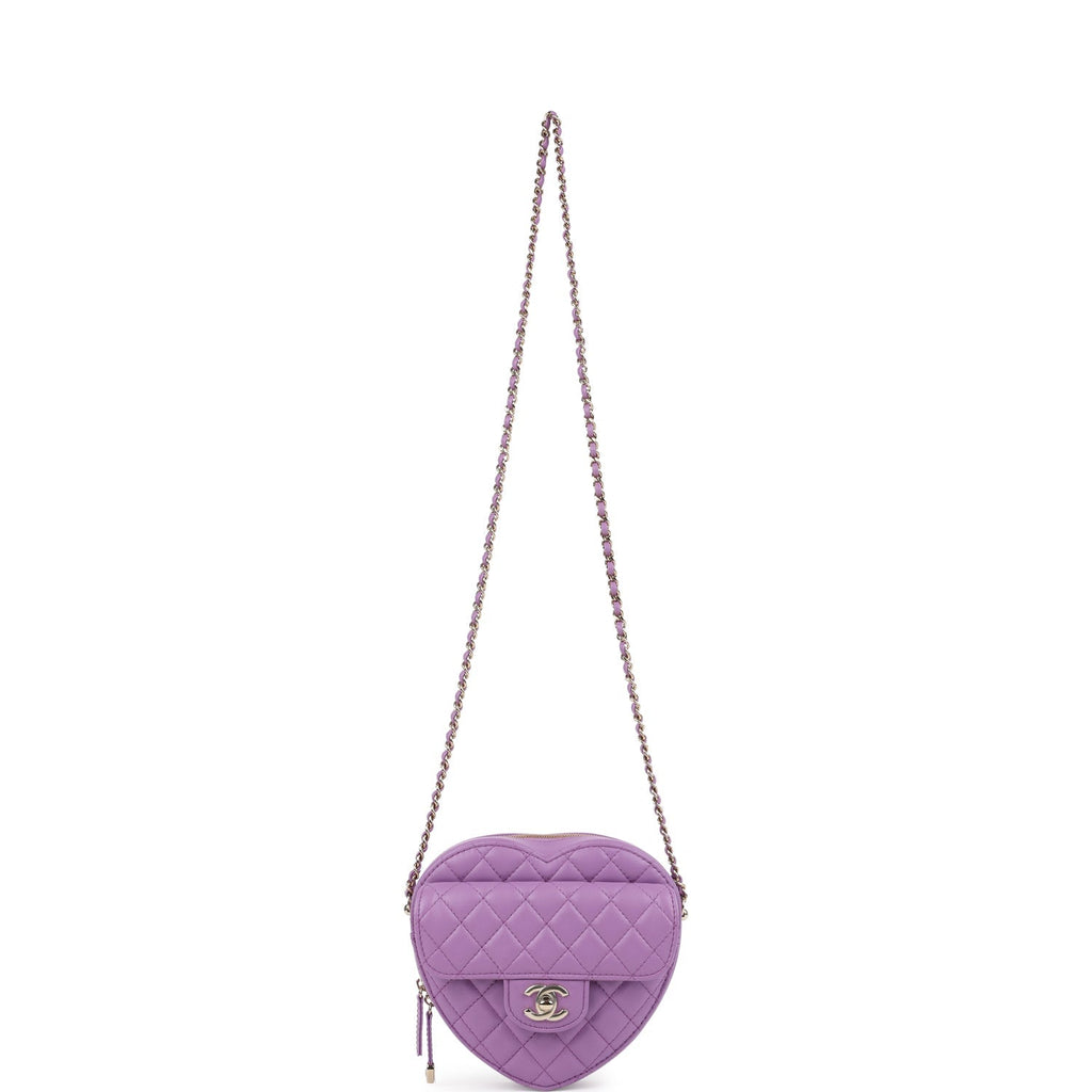 Chanel CC In Love Large Heart Bag with Chain Purple Lambskin Light Gold Hardware