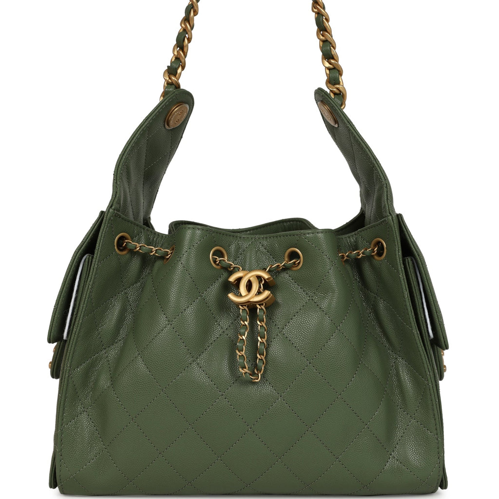 Chanel Small 25 Hobo Bag Khaki Caviar Antique Gold Hardware