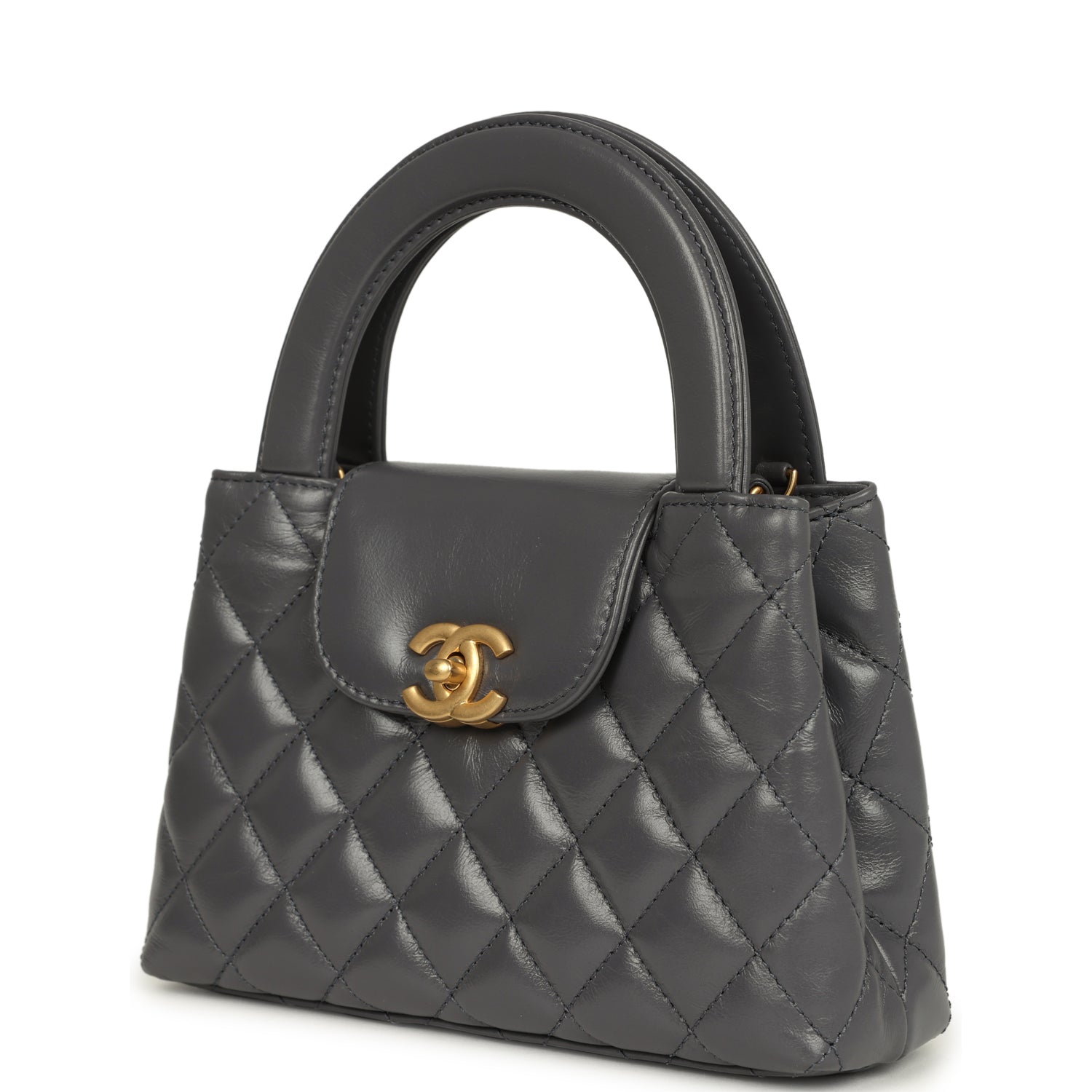 Pre-owned Chanel Small Kelly Shopper Grey Shiny Aged Calfskin Brushed Gold Hardware