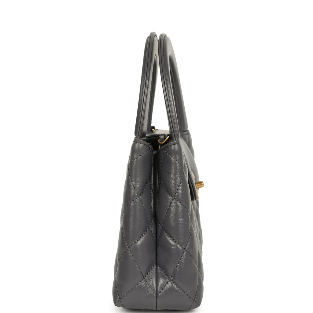 Pre-owned Chanel Small Kelly Shopper Grey Shiny Aged Calfskin Brushed Gold Hardware