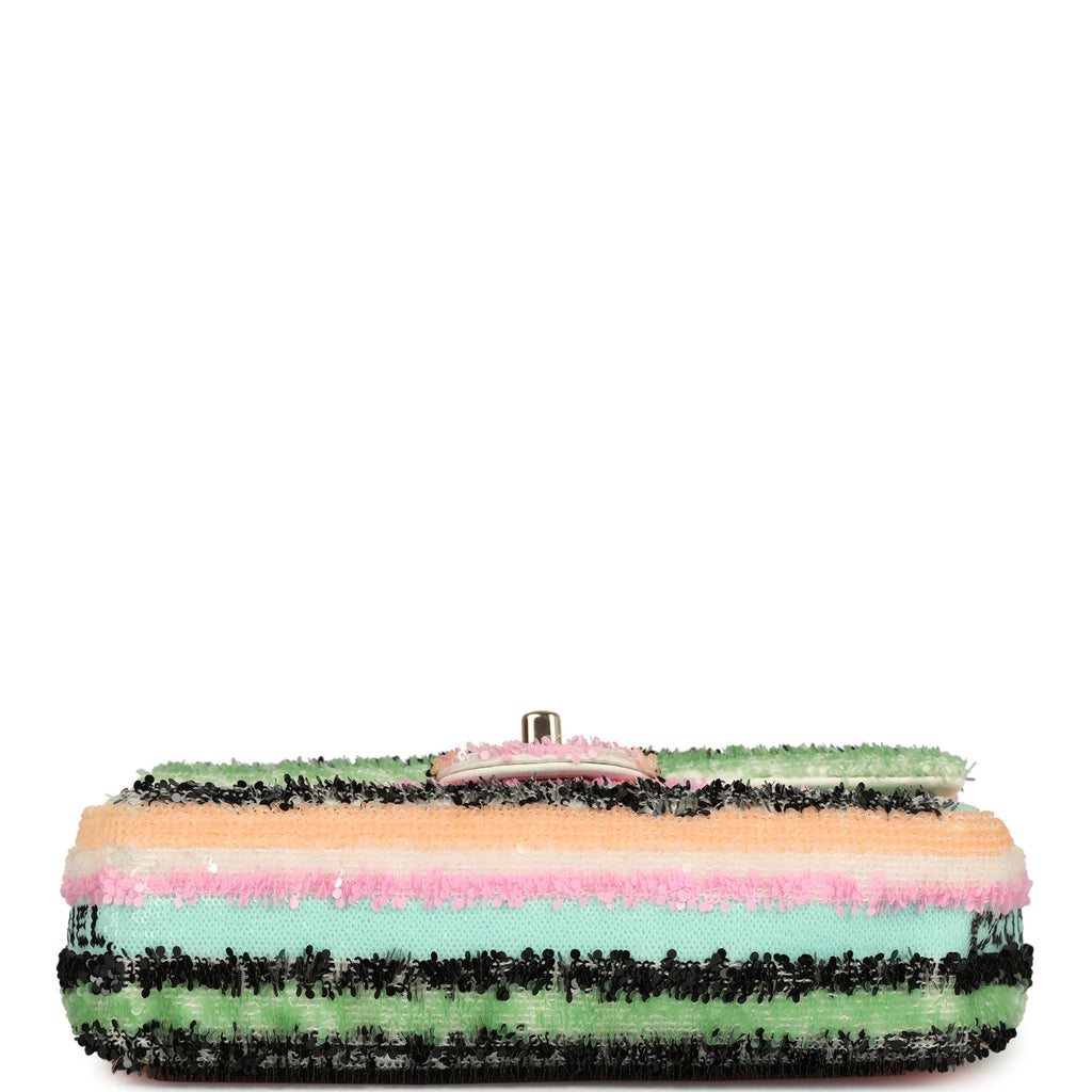 Chanel Mini Striped Coco Flap Bag Multicolor White Sequins Light Gold Hardware