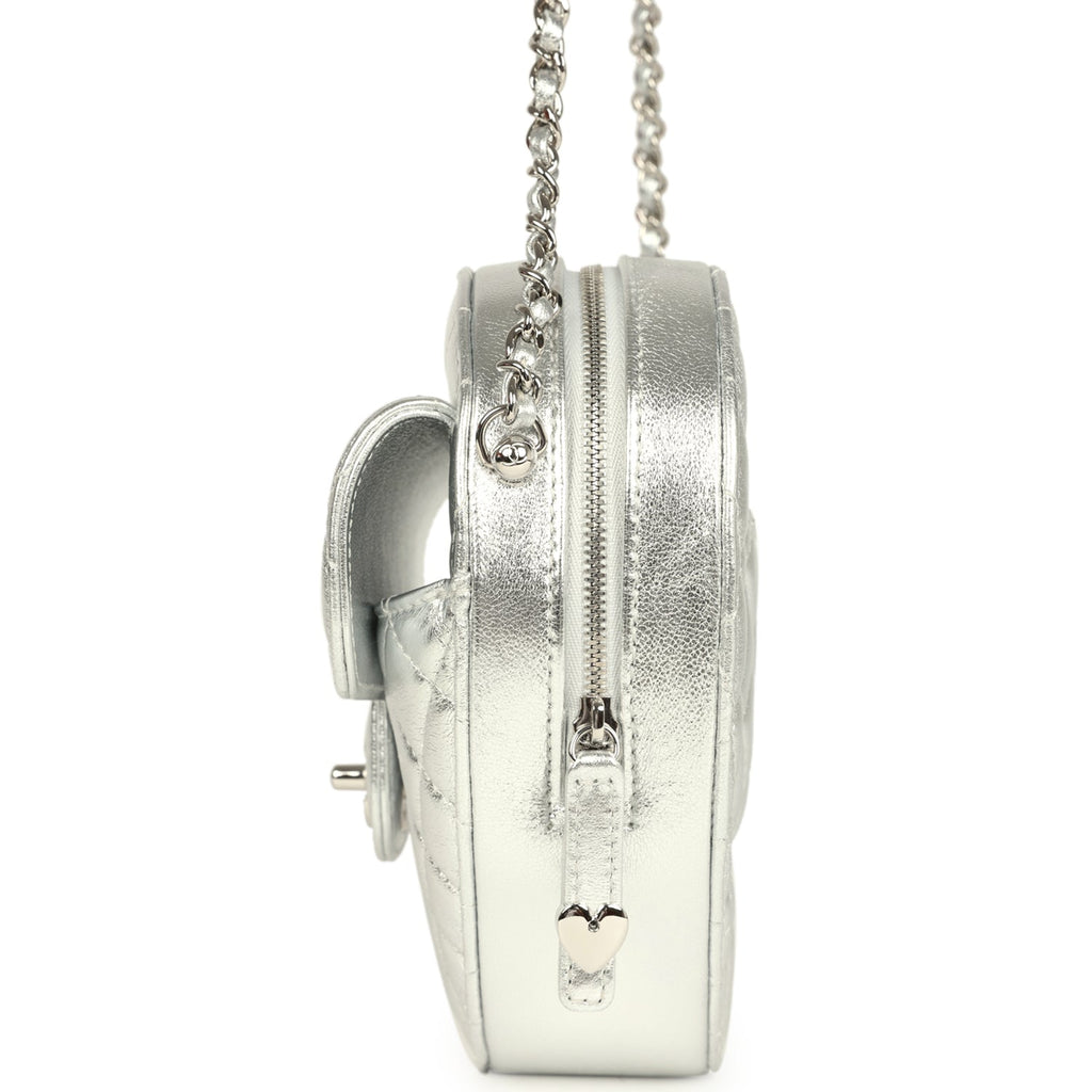 Chanel CC In Love Large Heart Bag with Chain Silver Metallic Lambskin Silver Hardware