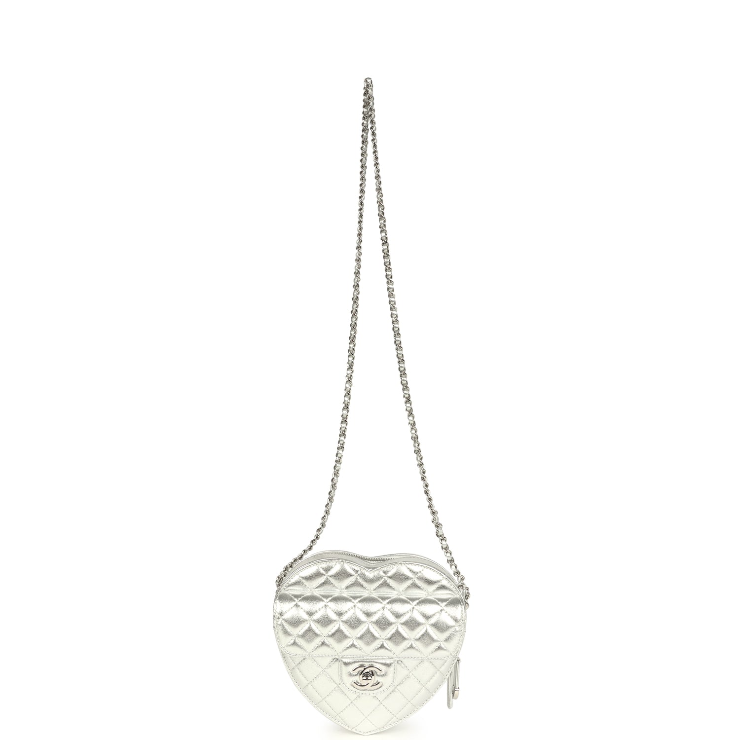 Chanel CC In Love Large Heart Bag with Chain Silver Metallic Lambskin Silver Hardware