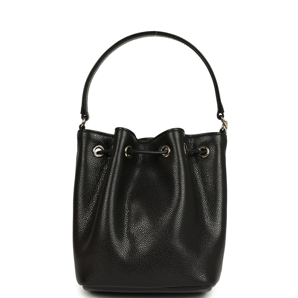 Chanel Mini Top Handle Bucket Bag with Chain Black Shiny Caviar Light Gold Hardware