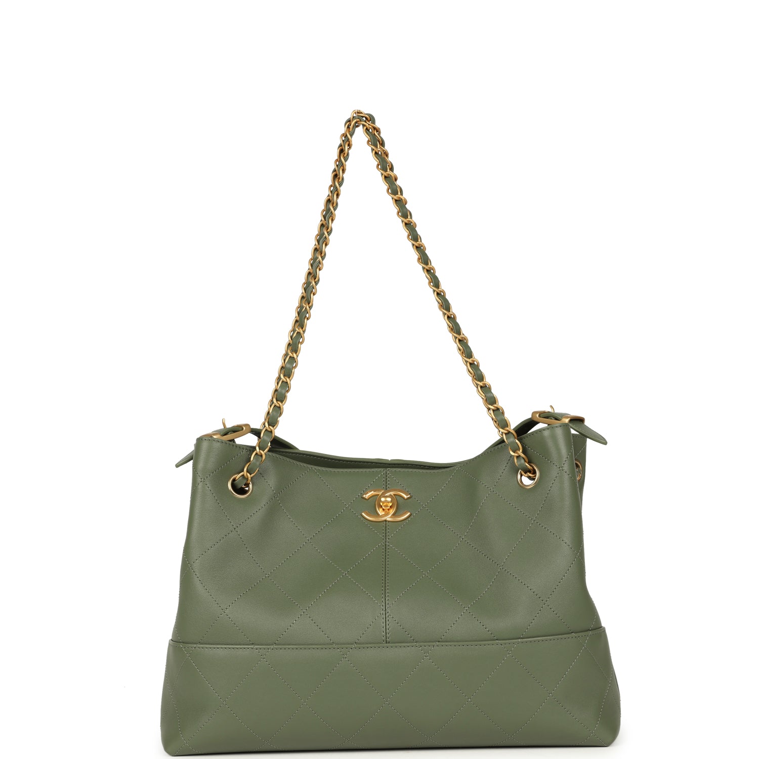 Chanel Small Coco Hobo Bag Khaki Calfskin Antique Gold Hardware