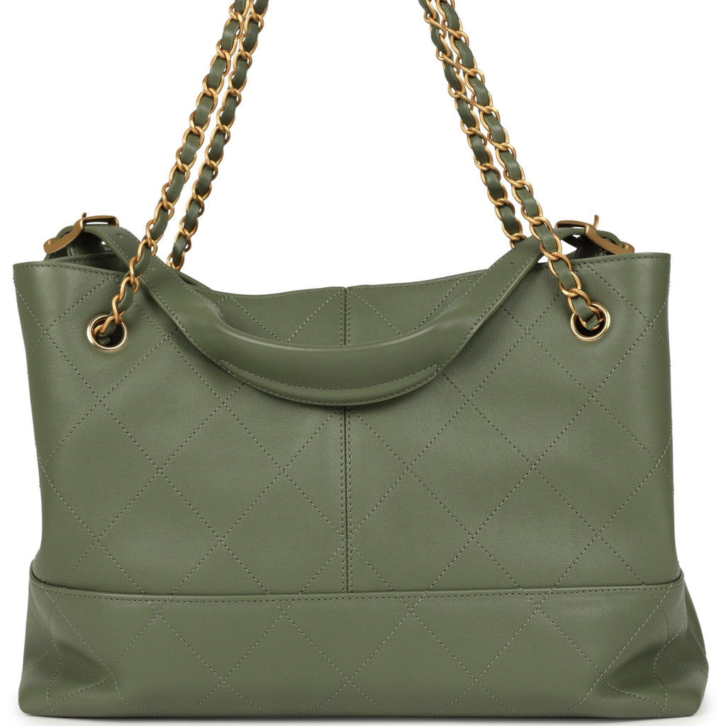 Chanel Small Coco Hobo Bag Khaki Calfskin Antique Gold Hardware