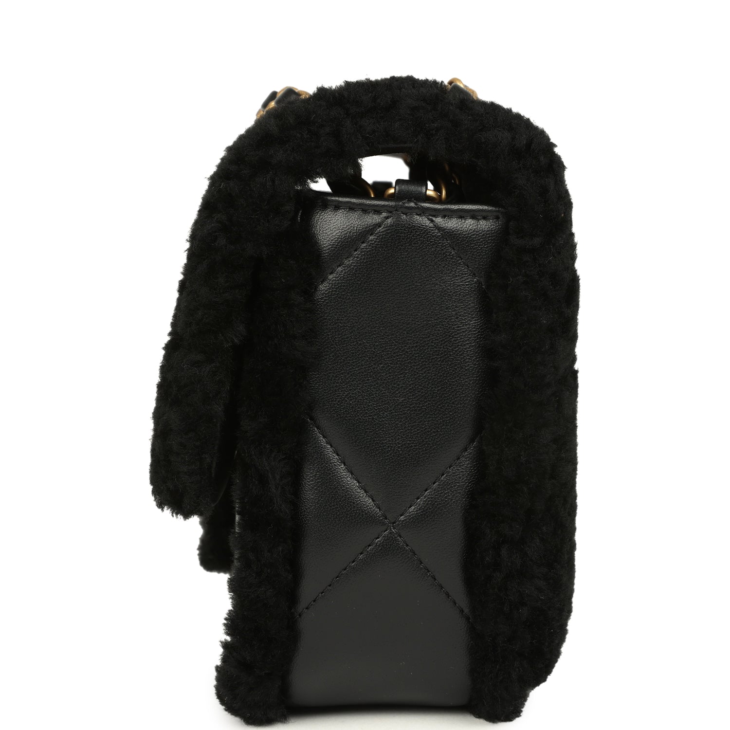 Chanel Medium Shearling Flap Bag Black Lambskin Brushed Gold Hardware