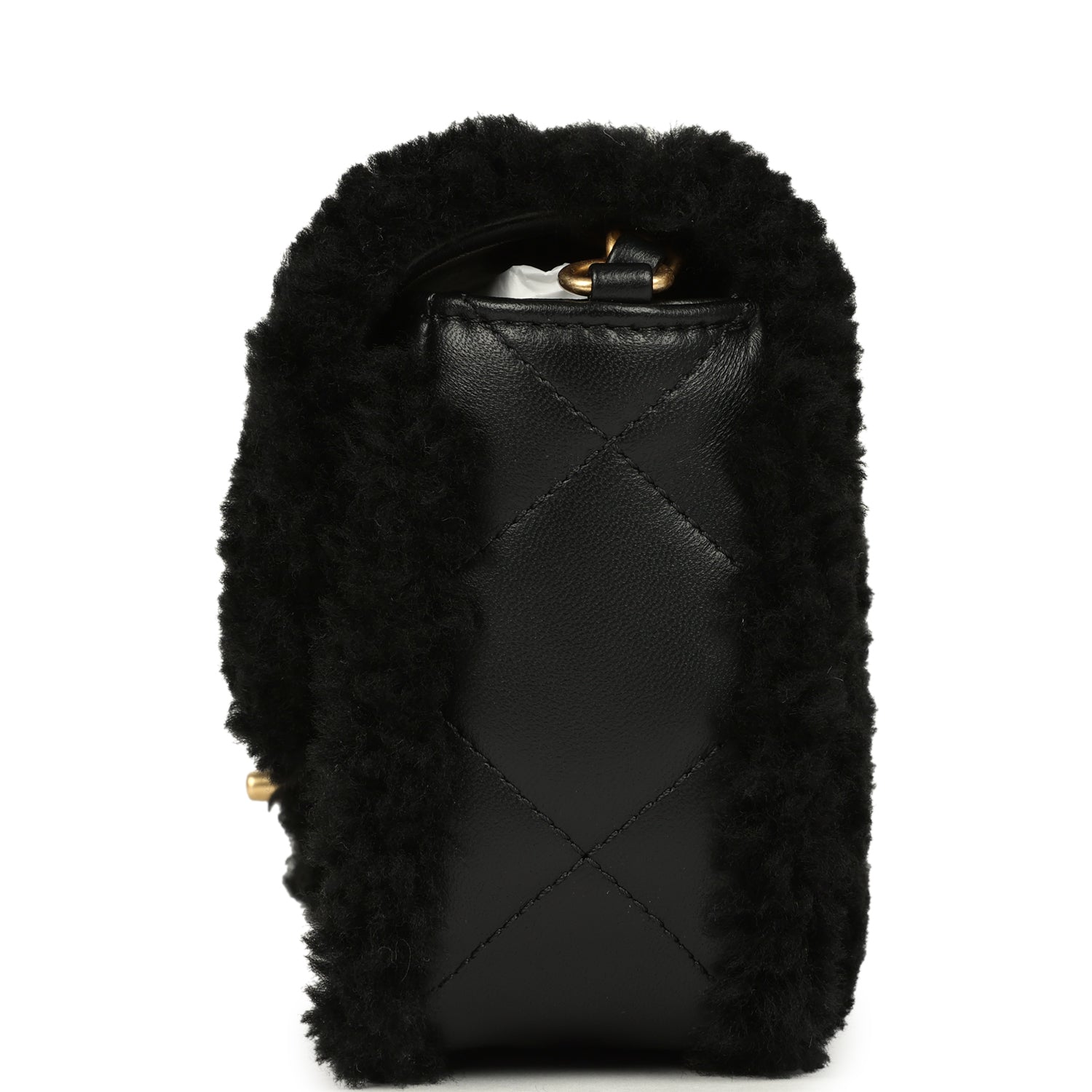 Chanel Mini Shearling Flap Bag Black Lambskin Brushed Gold Hardware