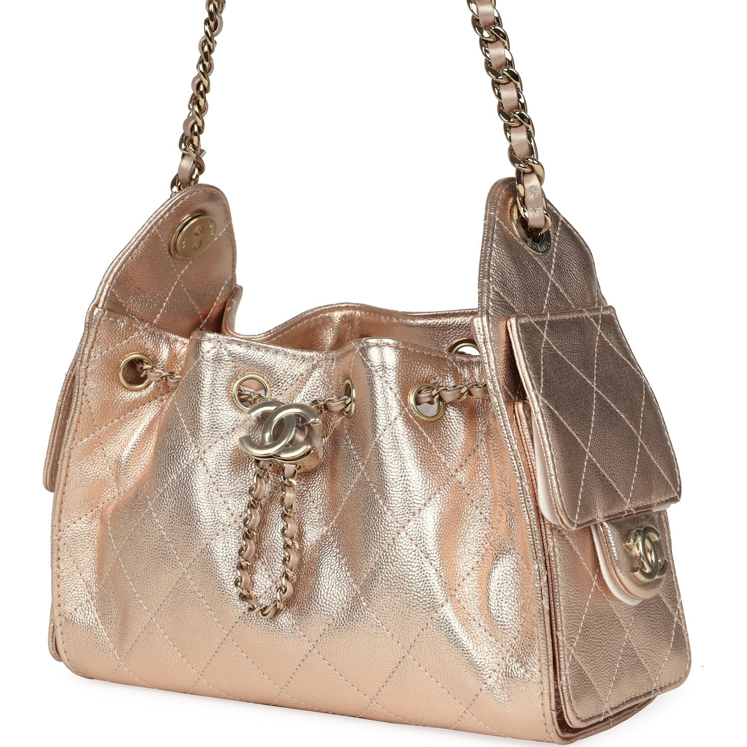 Chanel Mini 25 Hobo Bag Metallic Rose Gold Caviar Caviar Light Gold Hardware